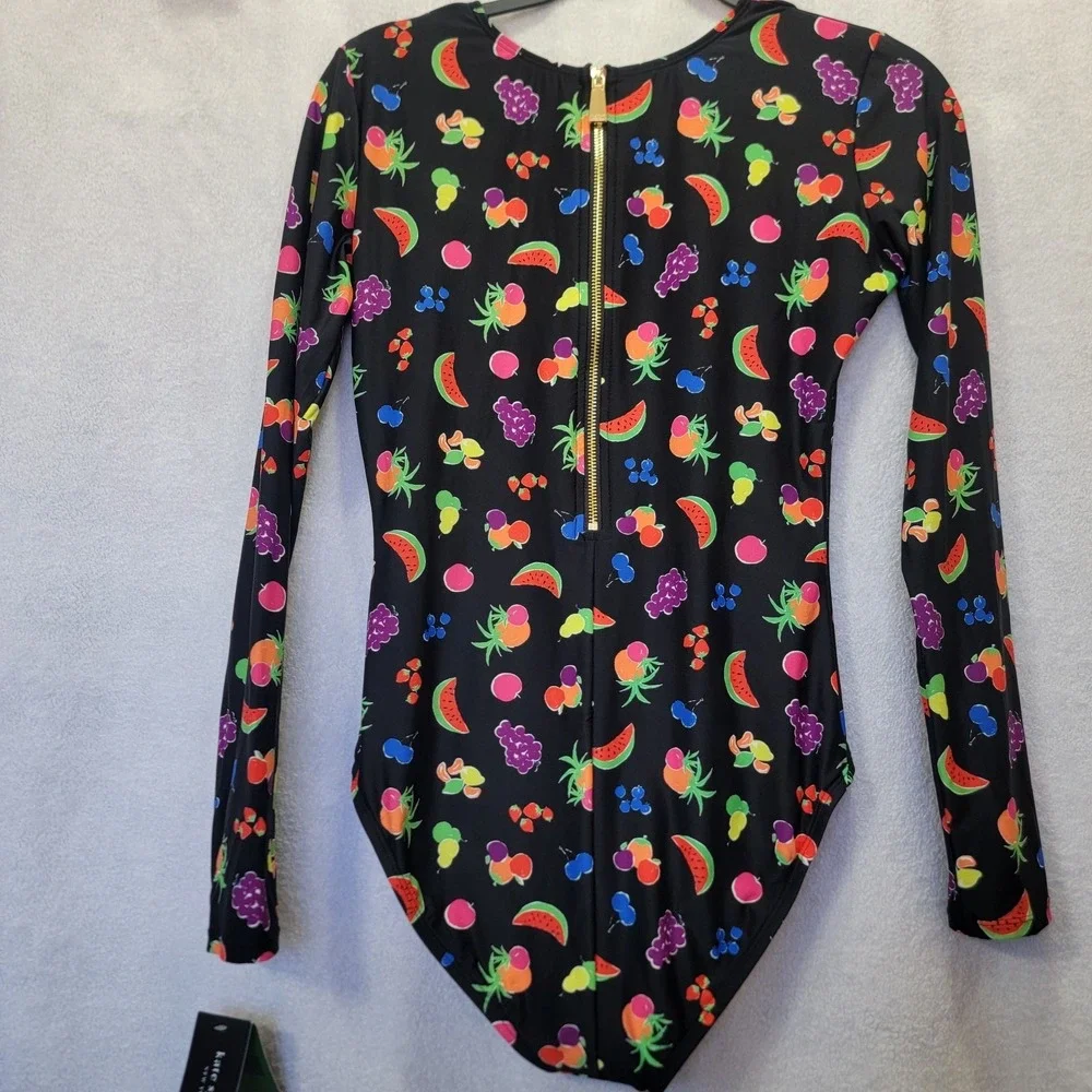 KATE SPADE Rash Guard Size M‎ Black/multi Fruits Swimsuit Long Sleeve NWT